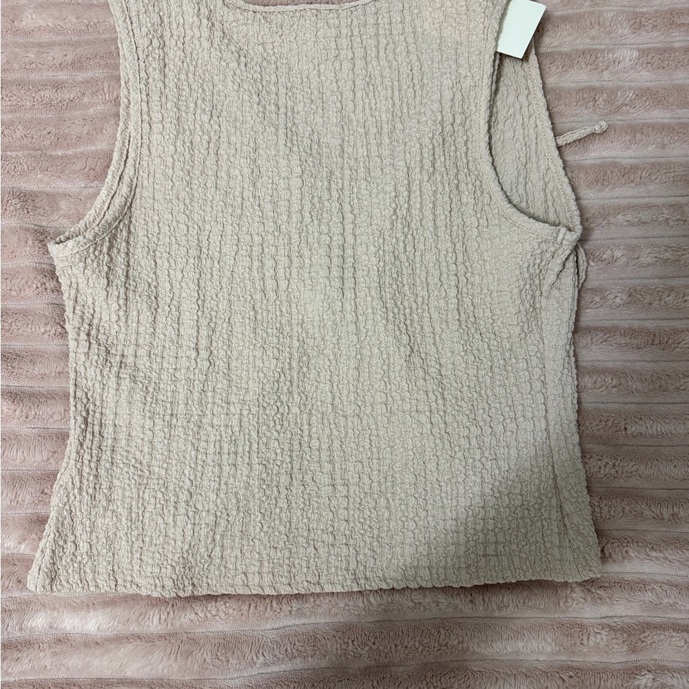 NWT See You Monday Taupe Textured Tie-Front Sleeveless Top - Picture 2 of 2